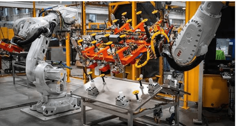 Industrial machinery in an automated manufacturing facility